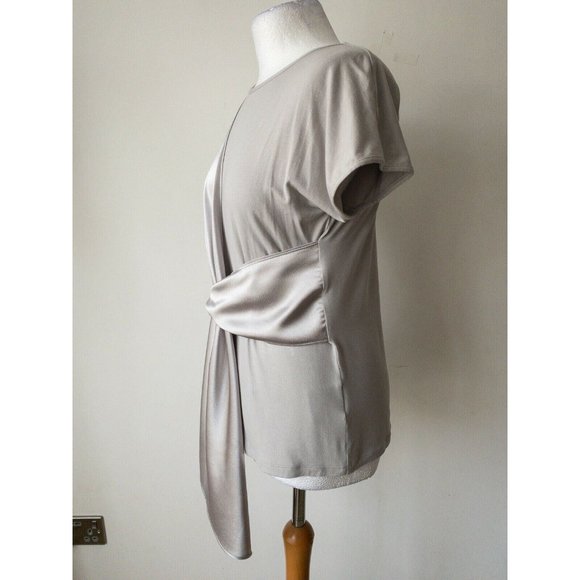 Mink Colour Satin Type Jersey Contrast Top Size 10 Asymmetric Wrap - Picture 2 of 4